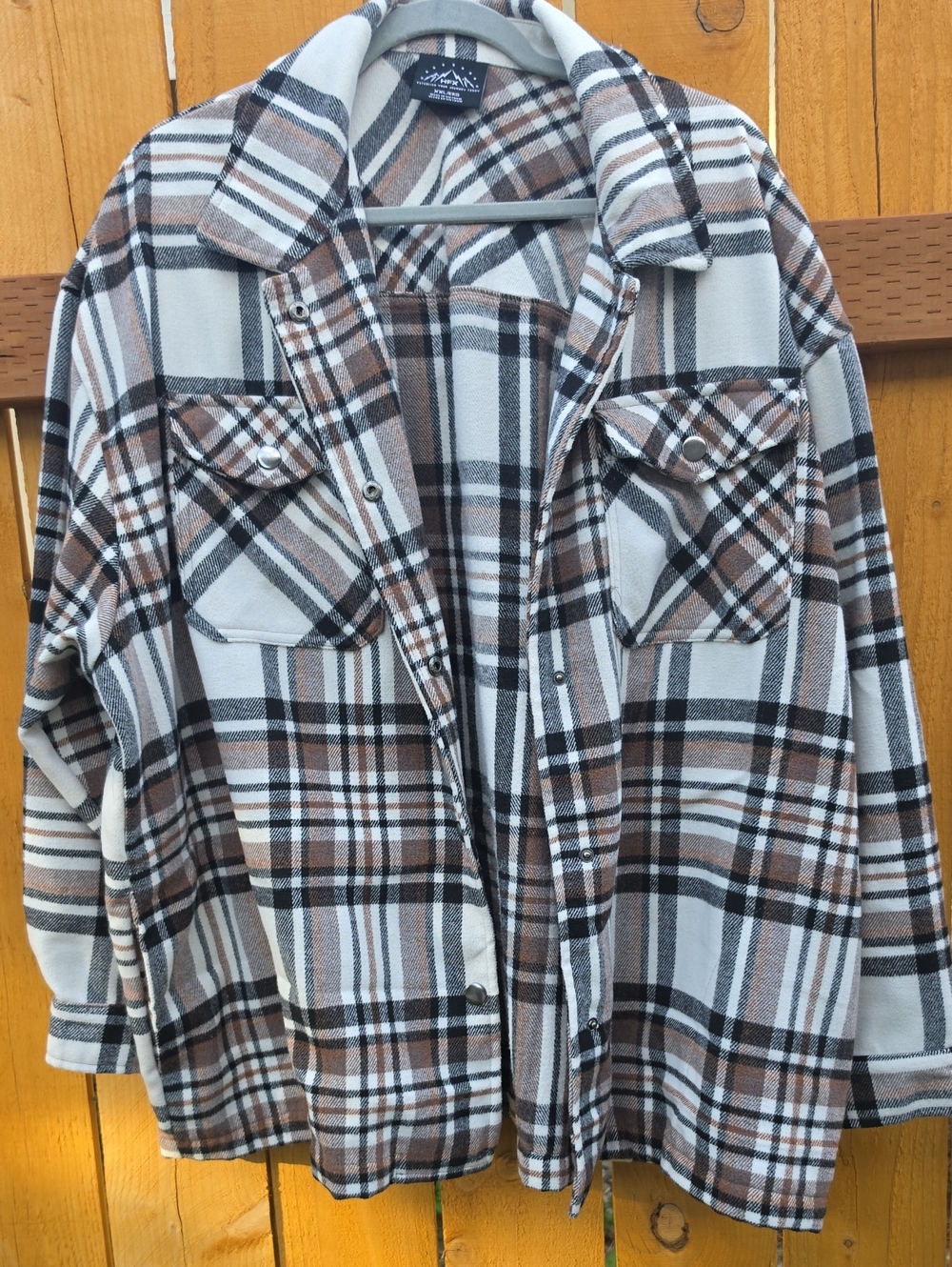 Flannel Plaid Button-Up Shirt Jacket - Brown & Cream